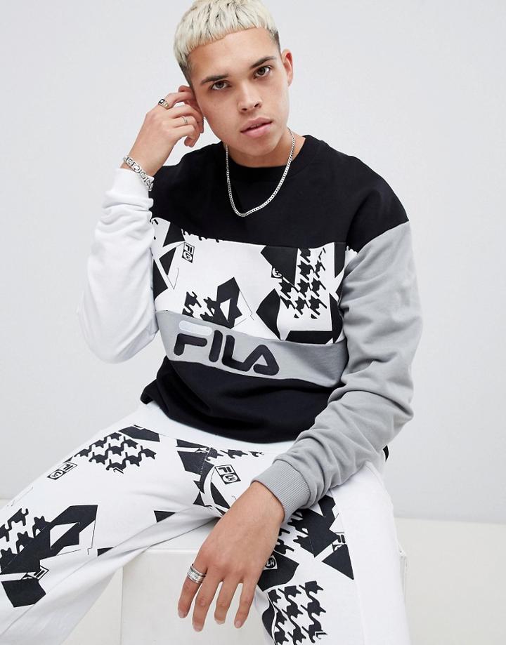 Fila X Liam Hodges Print Panel Sweatshirt In Black - Black