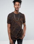 Asos Longline T-shirt With Bleach Spray Wash In Orange And Black - Orange