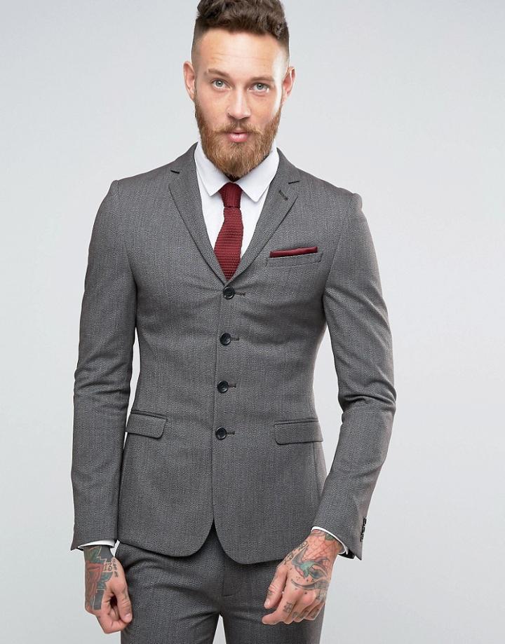 Asos Super Skinny Four Button Suit Jacket In Charcoal - Multi