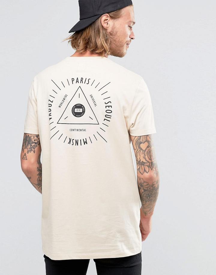 Asos Longline T-shirt With Pyramid Chest And Back Print - Beige