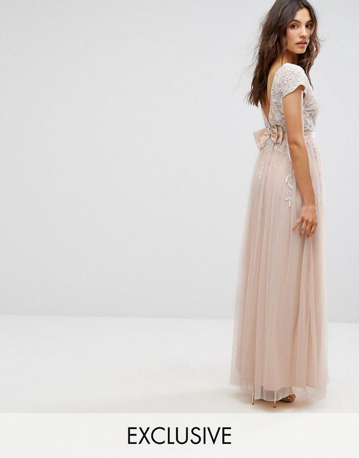 Maya Embellished Cap Sleeve Maxi Dress With Bow Back - Pink