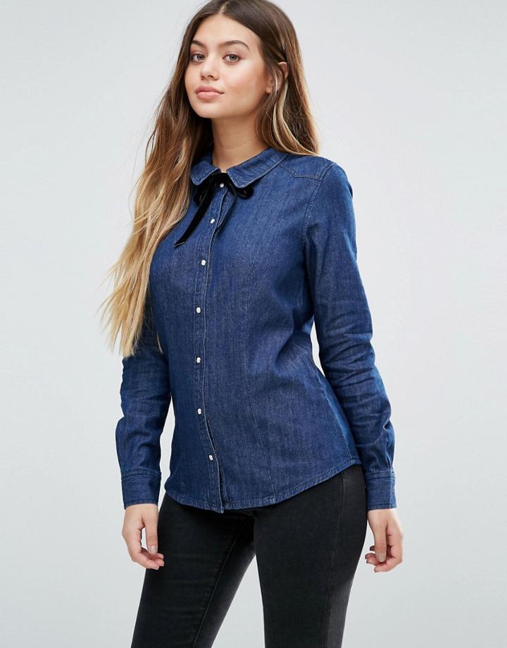 Vero Moda Vera Ls No Pocket Bow Shirt - Blue