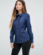 Vero Moda Vera Ls No Pocket Bow Shirt - Blue