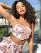 Asos Design Scarf Bandeau Beach Co-ord Top In Purple Paisley Print-multi