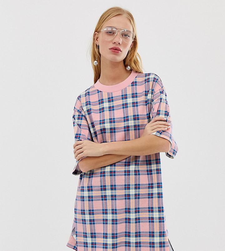 Monki Oversized T-shirt In Pink Check