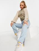 Qed London High Neck Sweater In Oatmeal-neutral