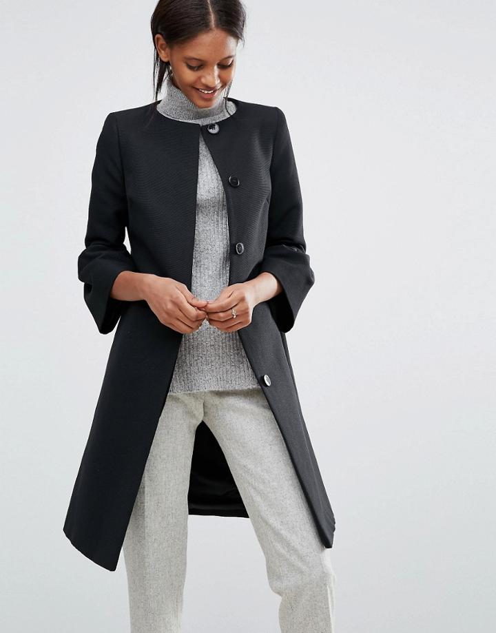 Helene Berman Gigi Coat With Fluted Sleeves In Black - Black