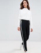 Brave Soul Tailored Pants With White Stripe - Black