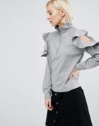 Minimum Moves High Neck Blouse With Ruffle Shoulder - Gray