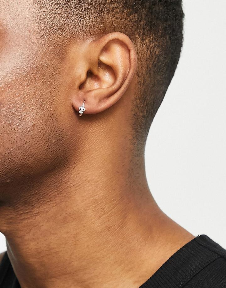 Asos Design Sterling Silver Hoop Earrings With Fleur De Lis Crosses