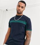 Asos Design Tall T-shirt With Color Block Panels In Navy