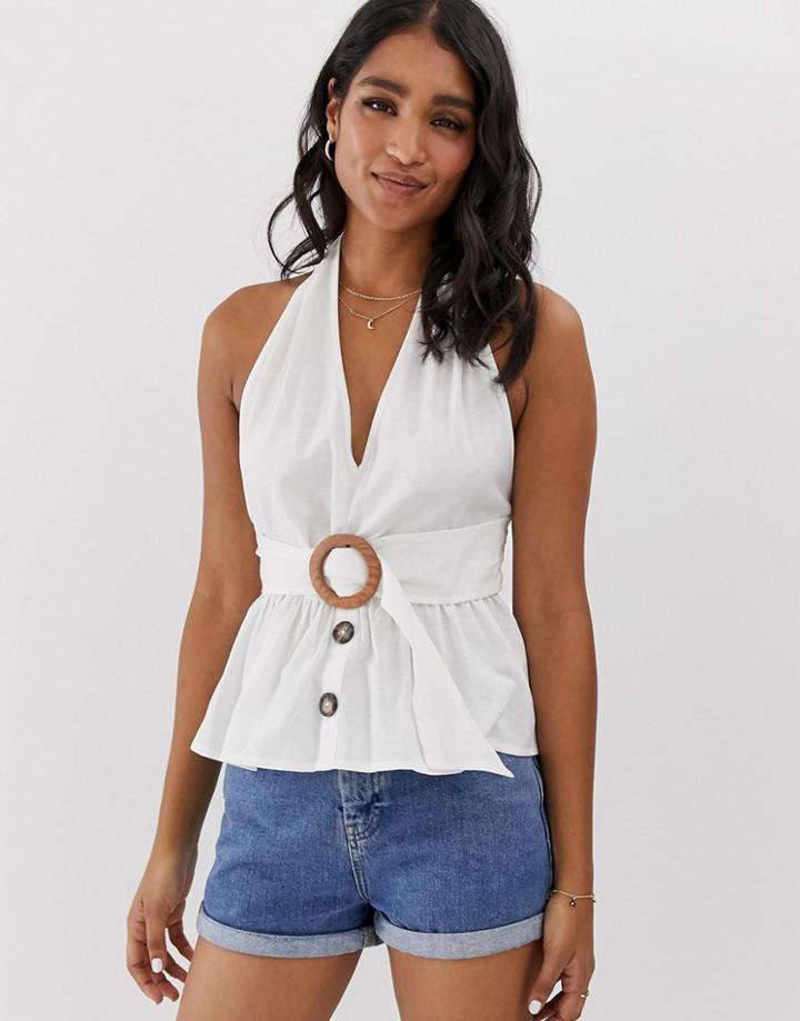 Asos Design Button Through Halter Sun Top - White