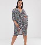 Flounce London Plus Twist Front Midi Dress In Multi Animal - Multi