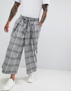 Asos Design Wide Pants In Gray Check With Tie Waist - Gray