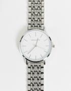 Asos Design Bracelet Watch With White Face In Shiny Silver Tone