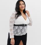 Wild Honey Plus Long Sleeve Lace Top - White