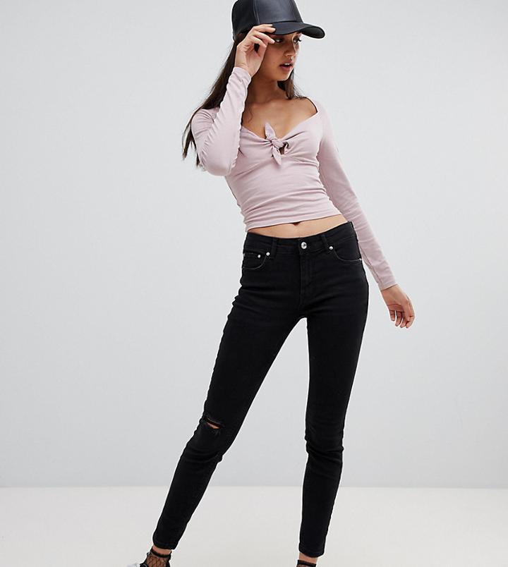 Bershka Skinny Push Up Jean With Rips In Black - Black