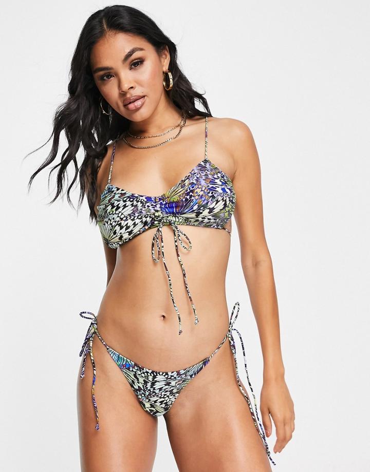 Jaded London Cut Out Crop Bikini Top In Iridescent Butterfly Print-multi