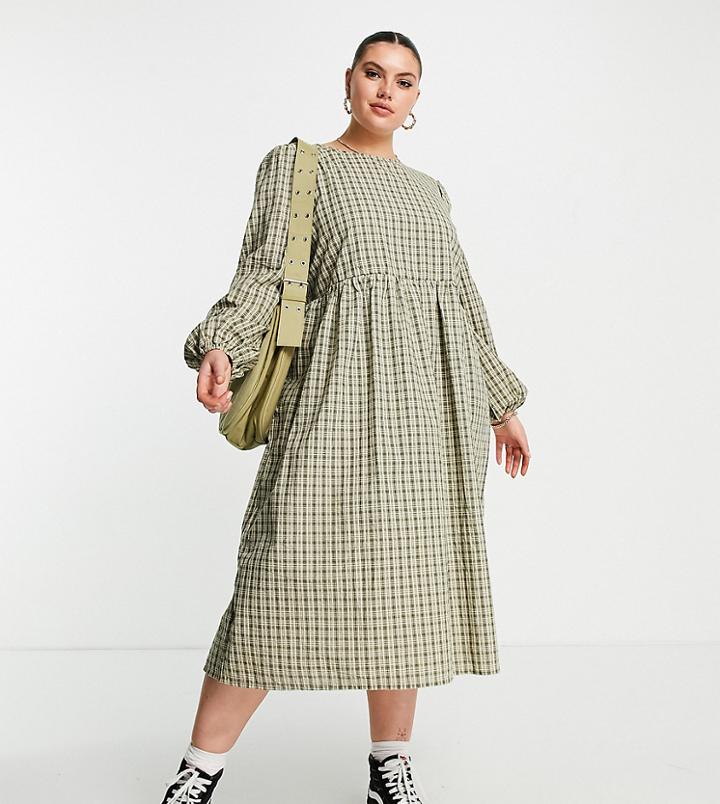Urban Threads Plus Checked Maxi Dress-black