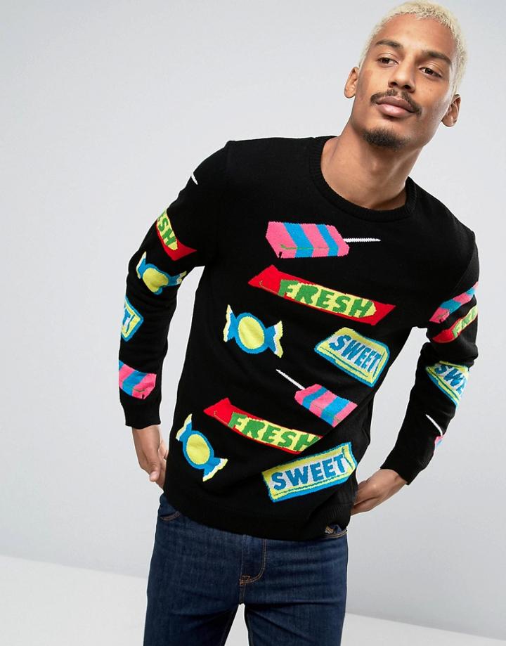 Asos Sweater With All Over Retro Sweets - Black