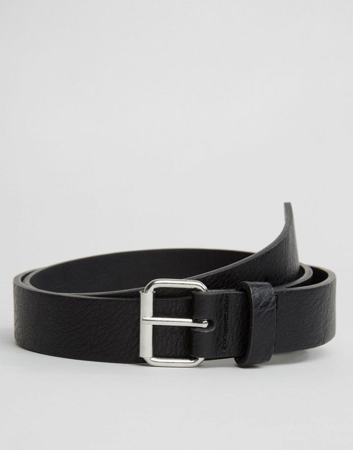 Asos Belt In Black With Circular Keeper Detail - Black