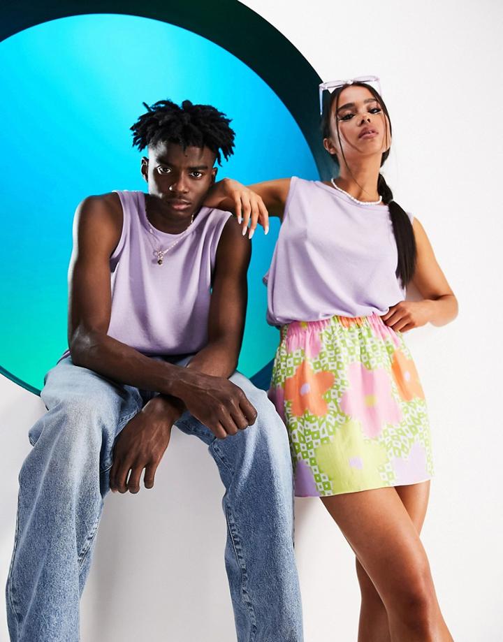 Asos Design Circular Design Relaxed Linen Look Unisex Tank Top In Poly Blend In Lilac - Lilac-purple