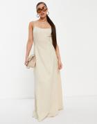 Na-kd X Mathilde Gohler Strap Detail Linen Maxi Dress In Beige-neutral