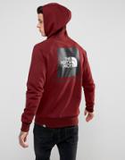 The North Face Raglan Hoodie Back Red Box Logo In Burgundy - Red