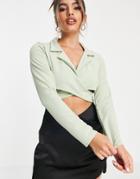 I Saw It First Cropped Cut Out Blazer In Sage - Part Of A Set-green