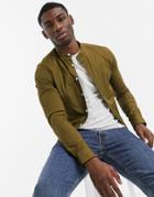 Asos Design Skinny Fit Shirt With Grandad Collar In Military Olive-green
