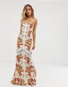Hope & Ivy High All Over Printed Maxi Dress With Lace Inserts In Orange Floral - Multi
