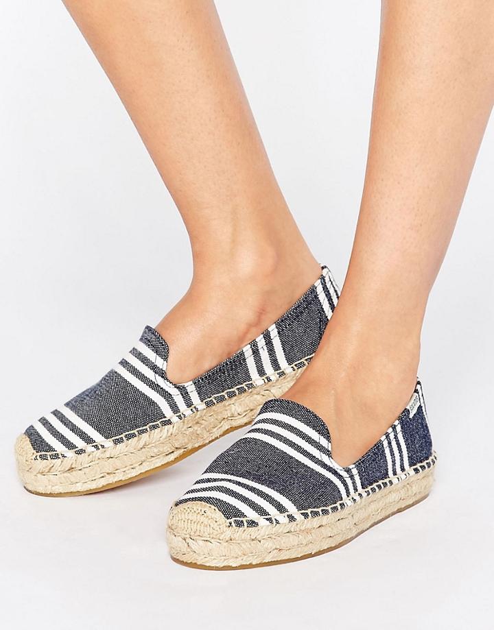 Soludos Navy Striped Platform Espadrilles - Blue