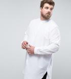 Asos Design Plus Regular Fit Super Longline Shirt In White With Grandad Collar