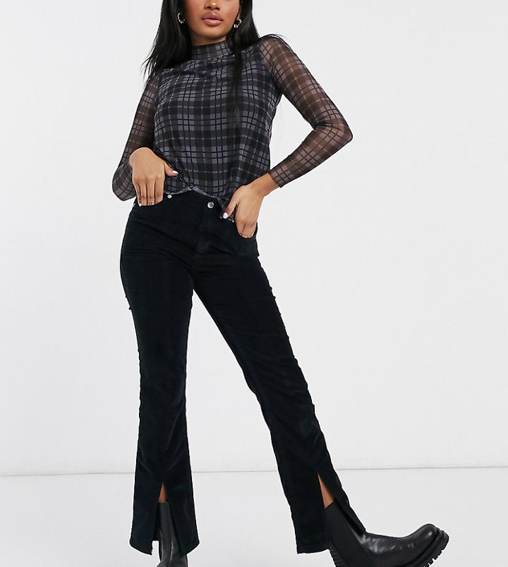 Asos Design Petite High Rise 'sassy' Cigarette Jeans With Slit Front In Cord-black