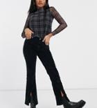 Asos Design Petite High Rise 'sassy' Cigarette Jeans With Slit Front In Cord-black