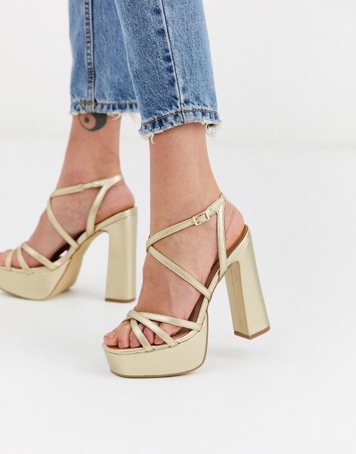 New Look Strap Up Platform High Heel In Gold