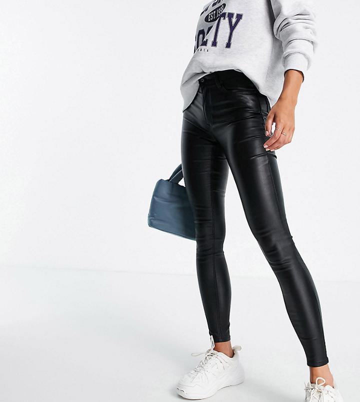 Stradivarius Tall Coated Push Up Jean In Black