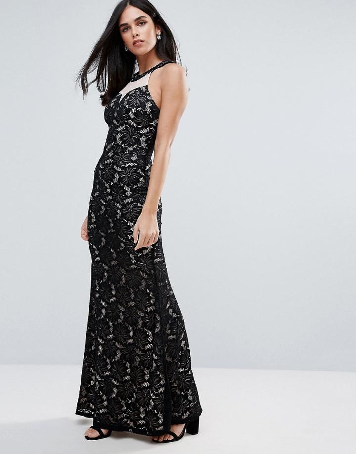 Ax Paris Printed Bodycon Maxi Dress - Black