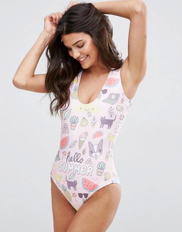 Mr Gugu & Miss Go Novelty Summer Printed Swimsuit - Pink