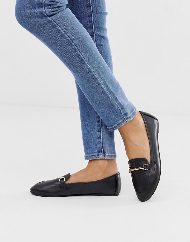 Raid Viera Black Leather Look Snaffle Detail Flat Shoes - Black