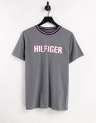 Tommy Hilfiger Lounge T-shirt With Chest Logo And Neck Tipping In Gray-grey