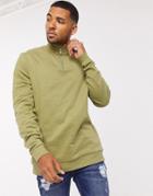 Asos Design Organic Half Zip Sweatshirt In Green
