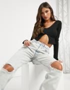 Love & Other Things Notch Neck Top In Black