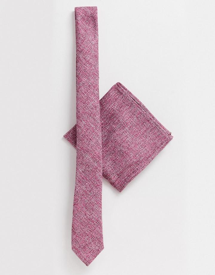 Asos Design Wedding Slim Tie & Pocket Square In Textured Lilac - Purple