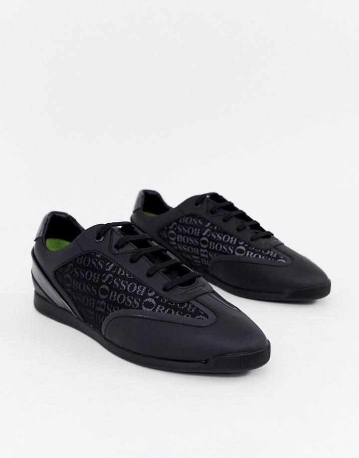 Boss Maze All Over Logo Sneakers In Black - Black