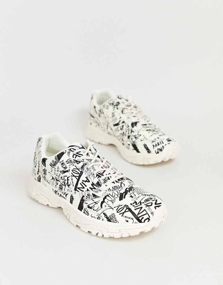 Asos Design Sneakers In White With Graffiti Print