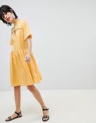 Pieces Tea Dress With Button Detail - Yellow