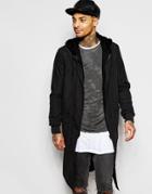Asos Trench With Jersey Hood In Black - Black