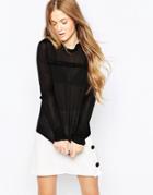 Vero Moda Long Sleeve Top With Ruffle Neck - Black