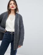 Selected Femme Cable Knit Chunky Cardigan - Gray